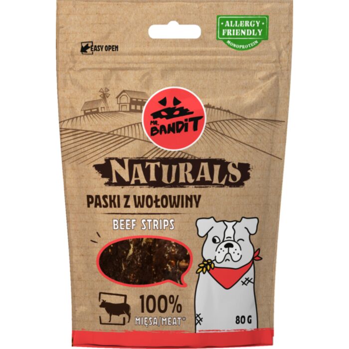 MR.BANDIT NATURALS BEEF STRIPES/LIELLOPA GAĻAS SLOKSNĪTES 80G /7431