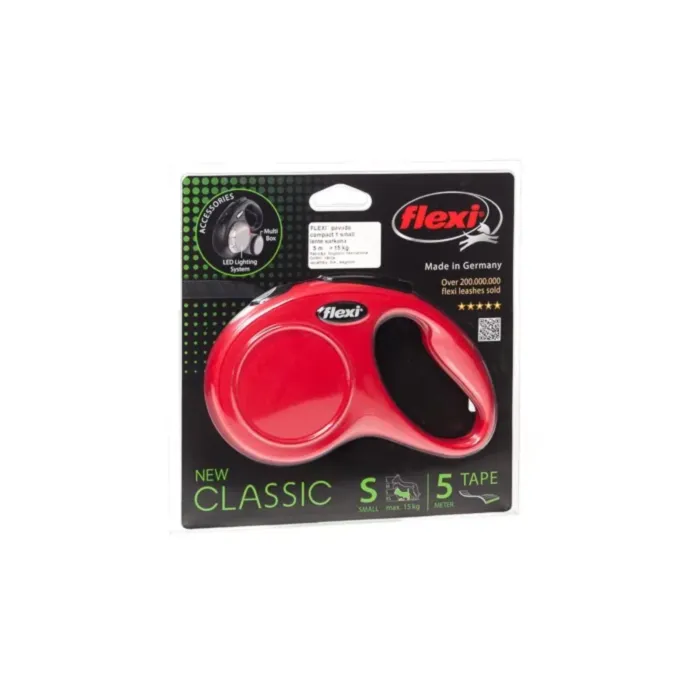 FLEXI PAVADA NEW CLASSIC COMP LENTE S 5M<15KG SARKANS produkta attēls 1