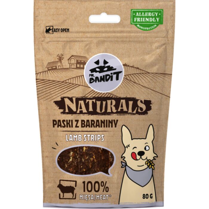 MR.BANDIT NATURALS LAMB STRIPES/JĒRA GAĻAS SLOKSNĪTES 80G /7486